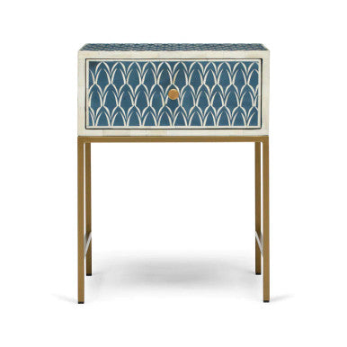 Bone Inlay 1 Drawer Bedside (with Metal Legs) : Arches : Indigo