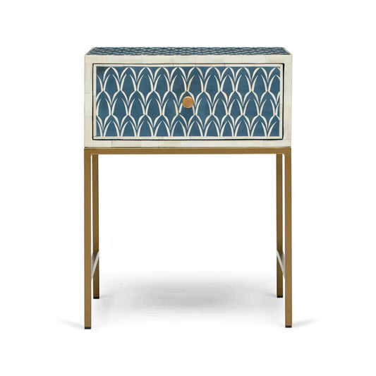 Bone Inlay 1 Drawer Bedside (with Metal Legs) : Arches : Indigo