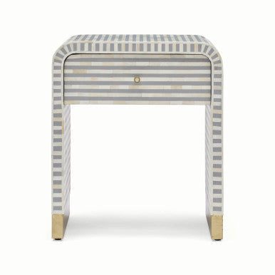 Bone Inlay Bedside Table : Stripe : Grey