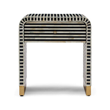 Bone Inlay Bedside Table : Stripe : Black