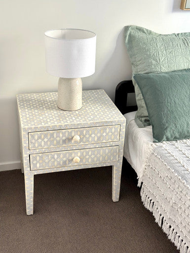 Bone Inlay 2 Drawer Bedside : Lattice : Grey