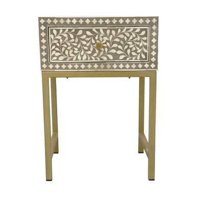 Bone Inlay 1 Drawer Bedside (with Metal Legs) : Liana : Soft Beige