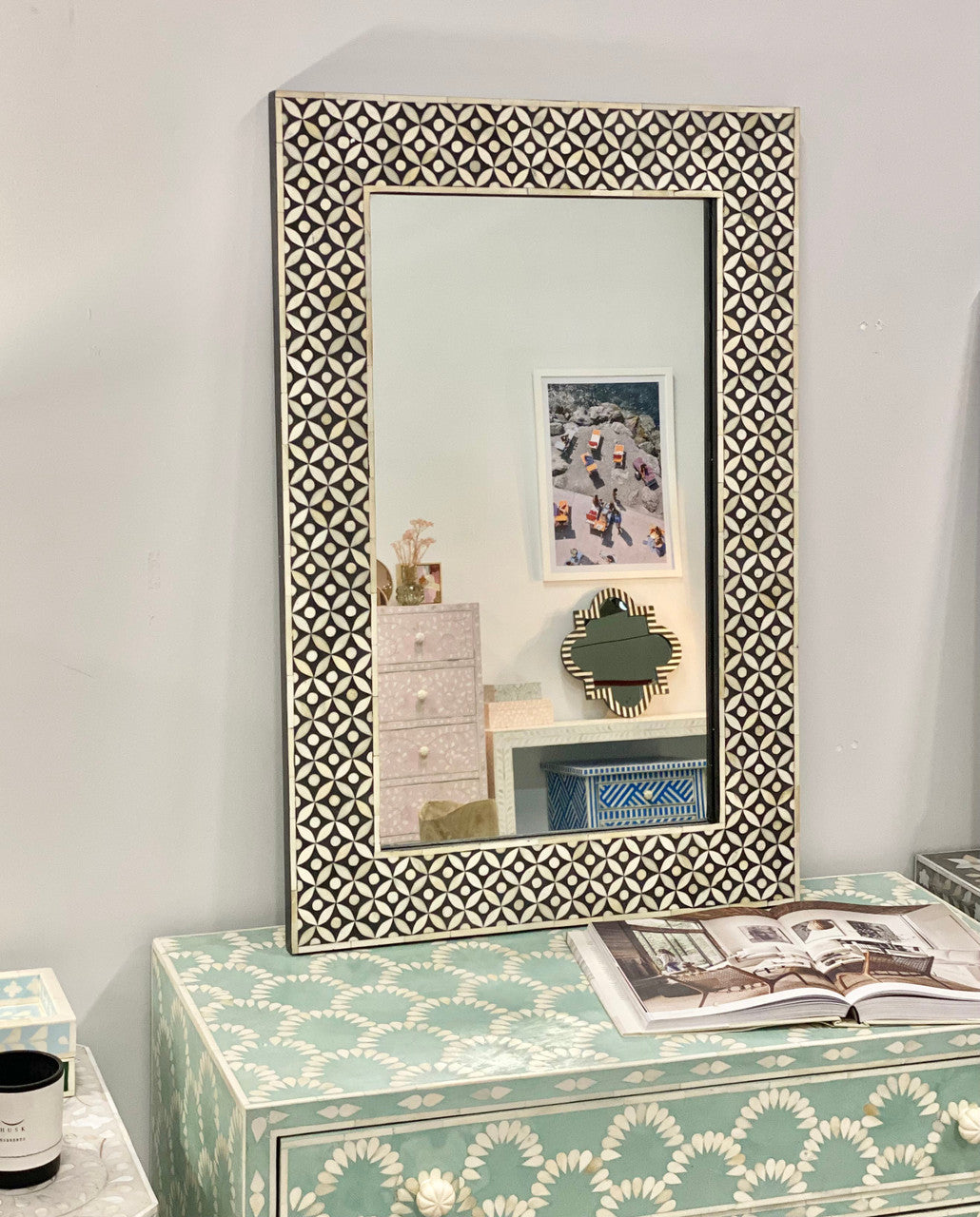 Bone Inlay Rectangle Mirror : Starburst : Black Bone Inlay Rectangle Mirror : Starburst : Black