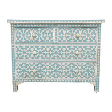 Bone Inlay 4 Drawer Chest : Zelliges : Turquoise