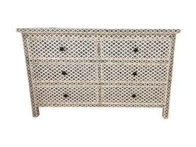 Dyed Bone Inlay 6 Drawer Chest : Moroccan : Grey