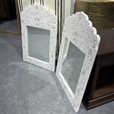 Mother of Pearl Inlay Crested Mirror : Floral : White Mother of Pearl Inlay Crested Mirror : Floral : White