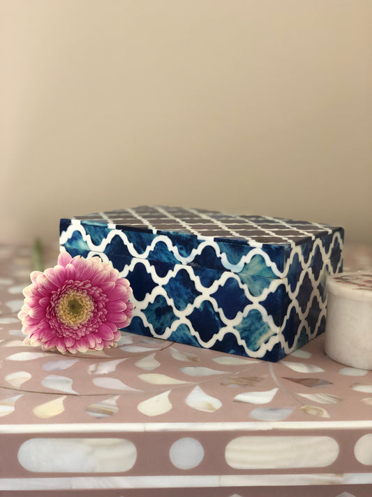 Bone Inlay Box : Moroccan : Blue