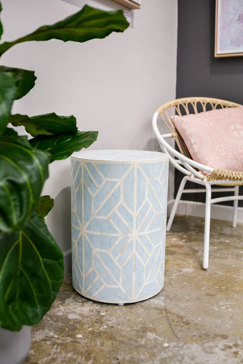 Bone Inlay Side Table : Abstract : Blue Bone Inlay Side Table : Abstract : Blue