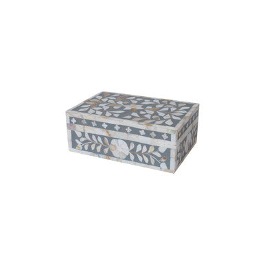Mother of Pearl Small Gift Box : Floral : Grey