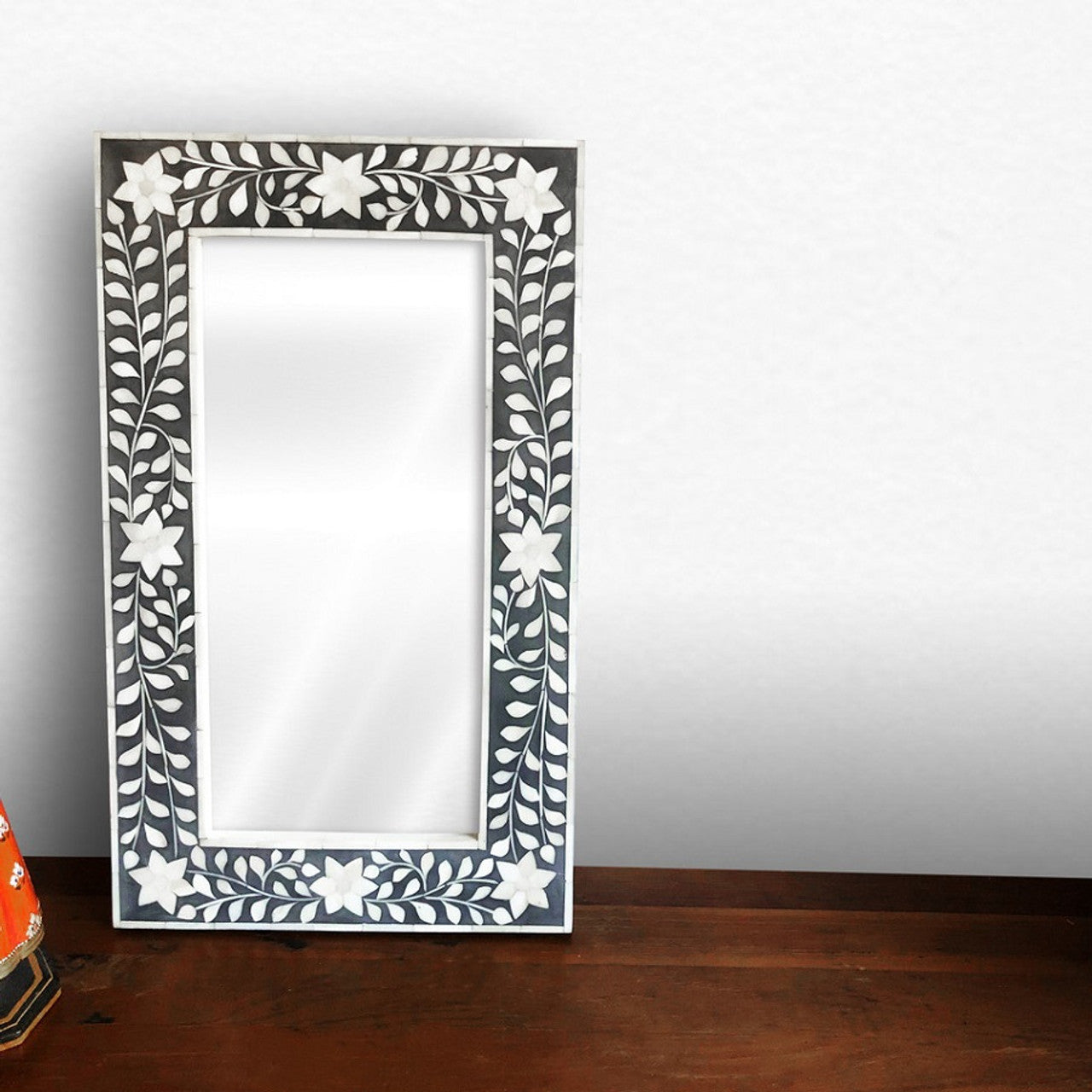 Bone Inlay Rectangular Mirror : Grey Bone Inlay Rectangular Mirror : Grey