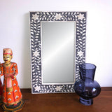Bone Inlay Small Rectangular Mirror : Floral : Grey Bone Inlay Small Rectangular Mirror : Floral : Grey