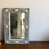 Bone Inlay Small Rectangular Mirror : Floral : Grey Bone Inlay Small Rectangular Mirror : Floral : Grey