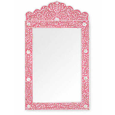 Mother of Pearl Inlay Crested Mirror : Floral : Pink