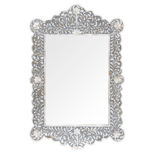 Mother of Pearl Inlay Scalloped Mirror : Grey