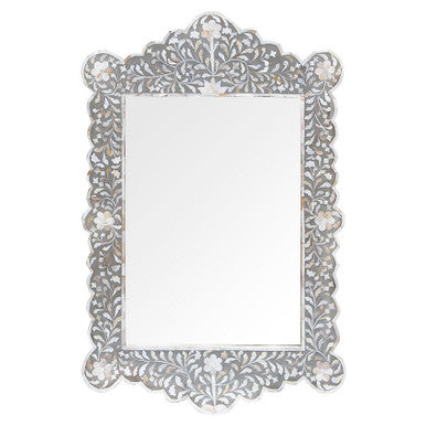 Mother of Pearl Inlay Scalloped Mirror : Grey