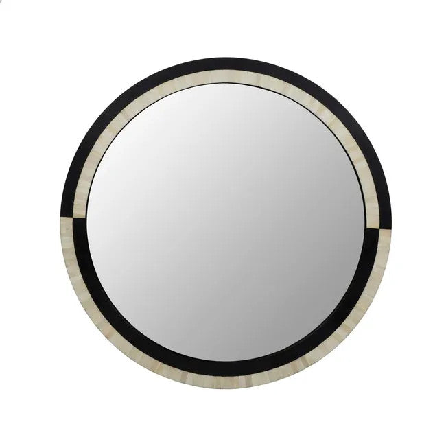 Bone Inlay Round Mirror : Black & White Bone Inlay Round Mirror : Black & White
