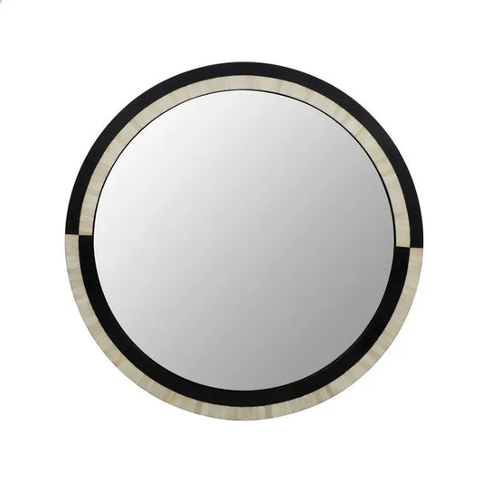 Bone Inlay Round Mirror : Black & White