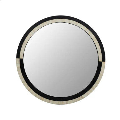 Bone Inlay Round Mirror : Black & White Bone Inlay Round Mirror : Black & White