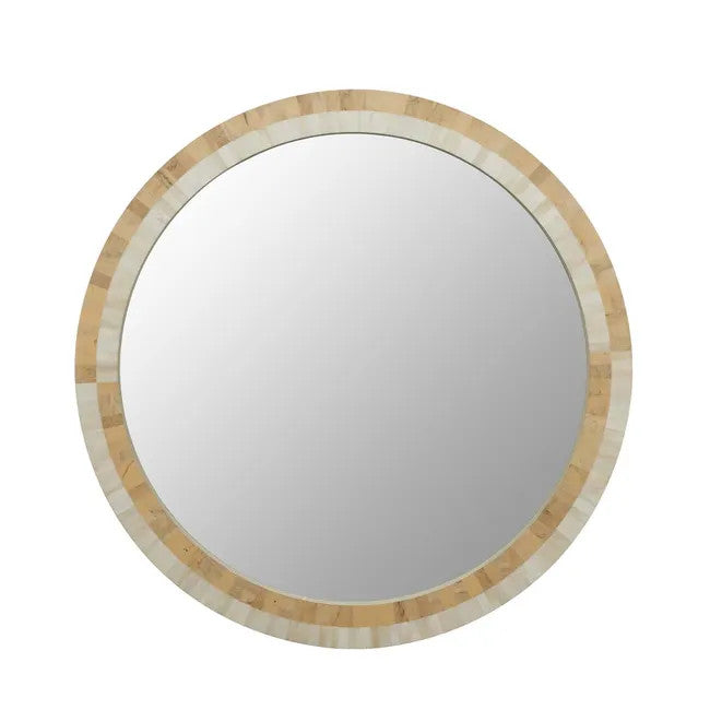 Bone Inlay Round Mirror : Natural & White Bone Inlay Round Mirror : Natural & White