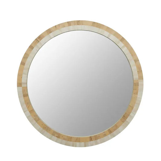 Bone Inlay Round Mirror : Natural & White
