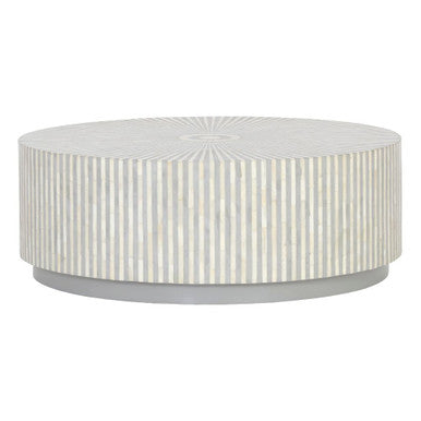 Bone Inlay Round Coffee Table : Stripe : Grey