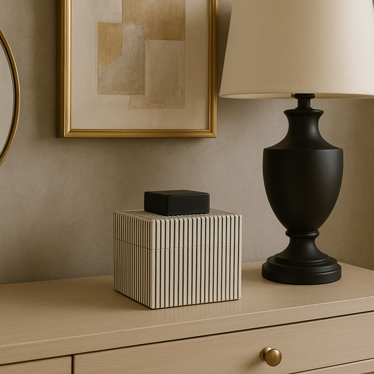 Bone Inlay Small Box : Pinstripe : Black