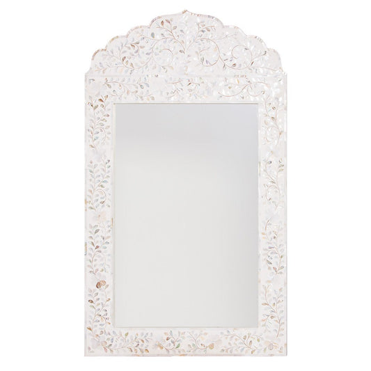Mother of Pearl Inlay Crested Mirror : Floral : White