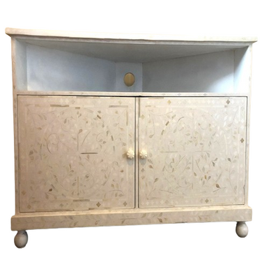 Bone Inlay Corner Cabinet : Floral : White