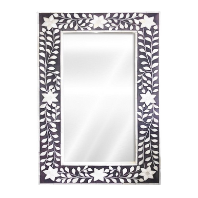 Bone Inlay Small Rectangular Mirror : Floral : Grey