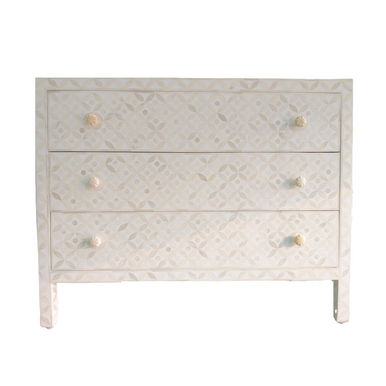Bone Inlay 3 Drawer Chest : Starburst : White