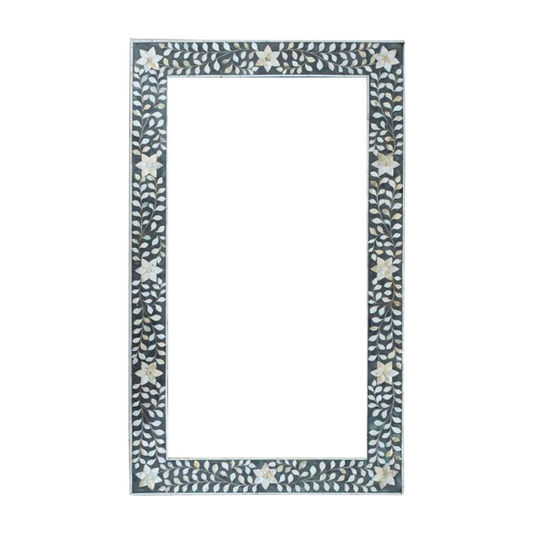 Mother of Pearl Inlay Rectangular Mirror : Floral : Grey