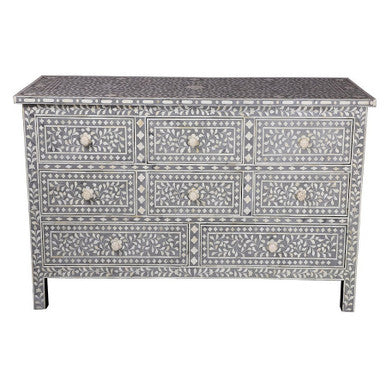 Bone Inlay 8 Drawer Chest : Floral : Grey