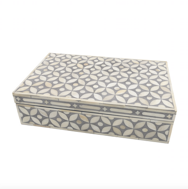 Bone Inlay Large Box : Starburst : Grey