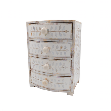 Mother of Pearl Inlay Jewellery Box : Floral : White