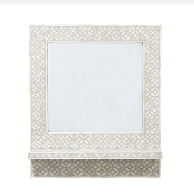 Bone Inlay Mirror With Ledge : Starburst : Grey