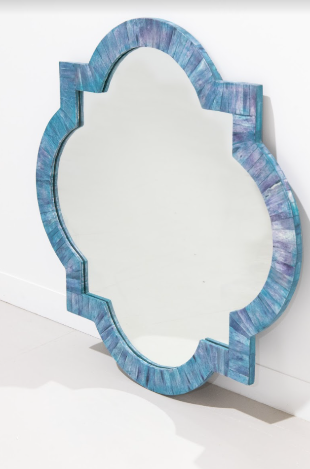 Dyed Bone Inlay Quatrefoil Mirror : Blue Dyed Bone Inlay Quatrefoil Mirror : Blue