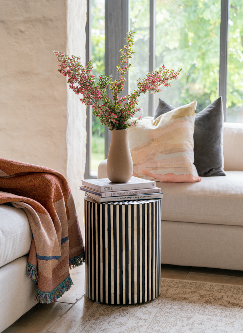 Bone Inlay Side Table : Stripe : Black Bone Inlay Side Table : Stripe : Black