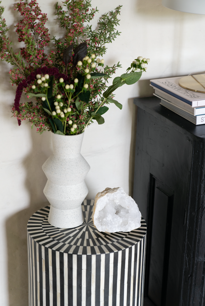 Bone Inlay Side Table : Stripe : Black Bone Inlay Side Table : Stripe : Black