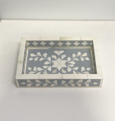 Bone Inlay Mini Tray : Floral : Grey