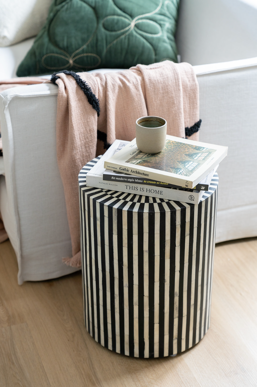 Bone Inlay Side Table : Stripe : Black Bone Inlay Side Table : Stripe : Black
