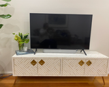 Bone Inlay TV Sideboard : Criss Cross : White Bone Inlay TV Sideboard : Criss Cross : White