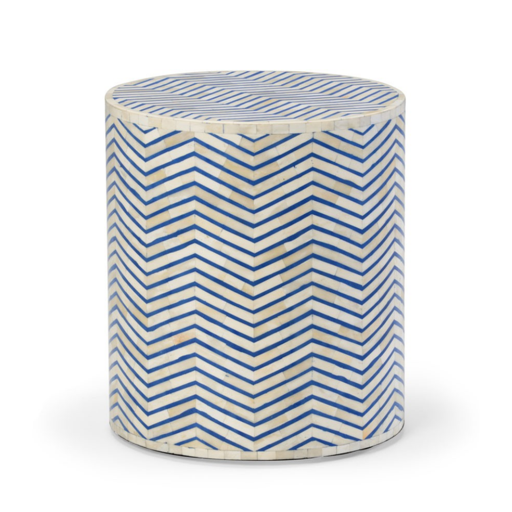Bone Inlay Side Table : Zig Zag : Blue Bone Inlay Side Table : Zig Zag : Blue