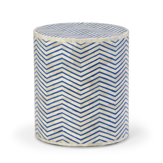 Bone Inlay Side Table : Zig Zag : Blue
