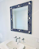 Bone Inlay Rectangular Mirror : Floral : Blue Bone Inlay Rectangular Mirror : Floral : Blue