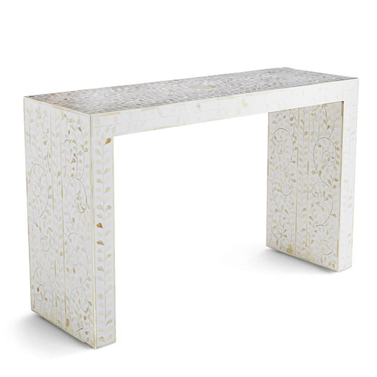 Bone Inlay Waterfall Console : Floral : White