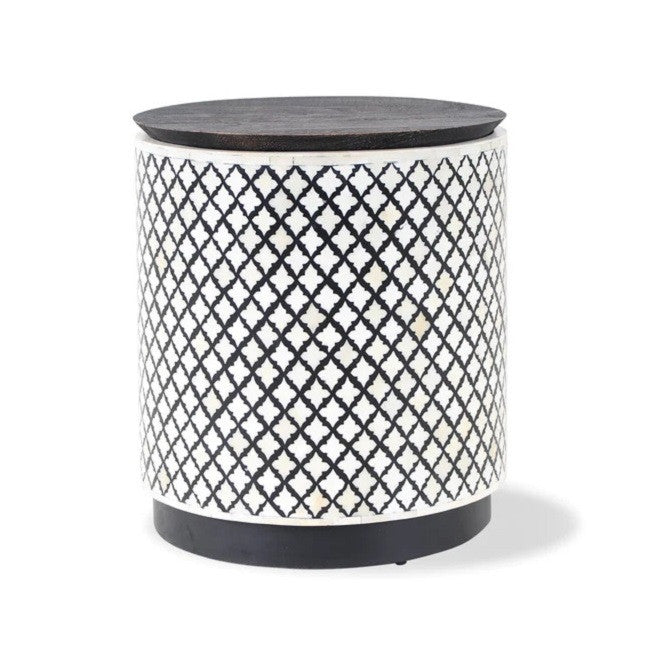 Bone Inlay Side Table : Quadrefoil : Black Bone Inlay Side Table : Quadrefoil : Black