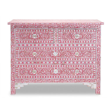 Mother of Pearl Inlay 4 Drawer Chest : Floral : Pink