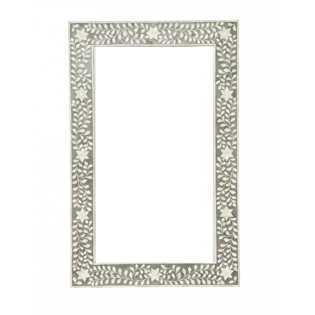 Bone Inlay Rectangular Mirror : Floral : Grey Bone Inlay Rectangular Mirror : Floral : Grey