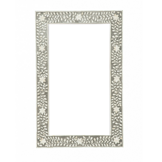 Bone Inlay Rectangular Mirror : Floral : Grey