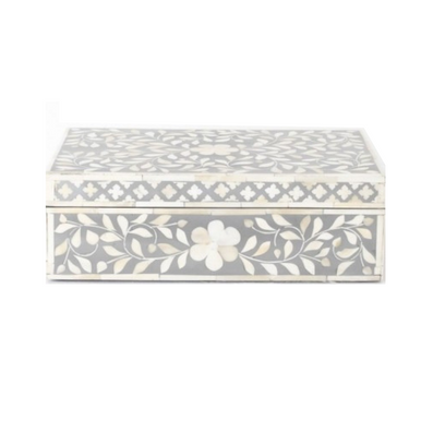 Bone Inlay Large Box : Floral : Grey